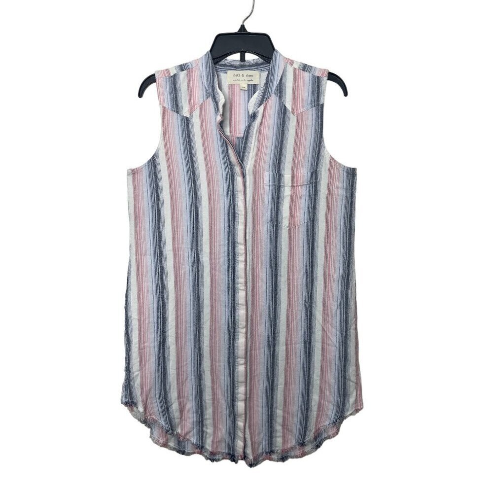 Cloth & Stone Anthropology Linen Blend Striped Sleeveless Shirtdress Size Medium